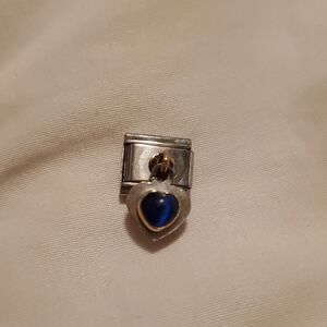 Stainless Steel Heart Charm Pendant with Blue Stone Accent